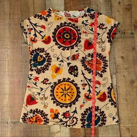 Emery rose linen floral cap short sleeve blouse - S - Picture 3 of 6